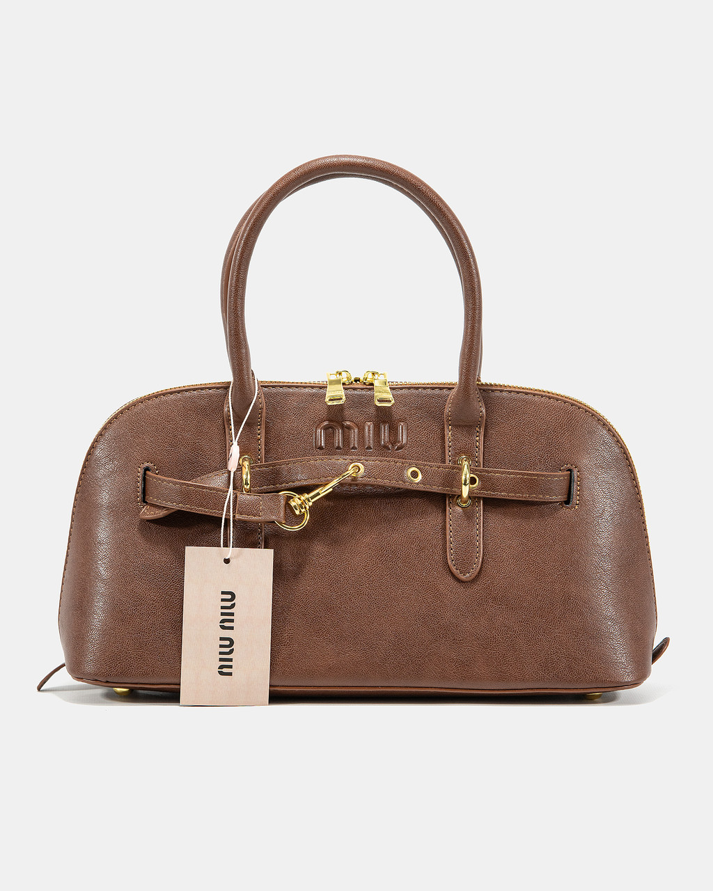 Жіноча стильна сумка Miu Miu Classic Leather Bowler Bag (коричнева) повсякденна з ручками A0277 vkross, фото 1