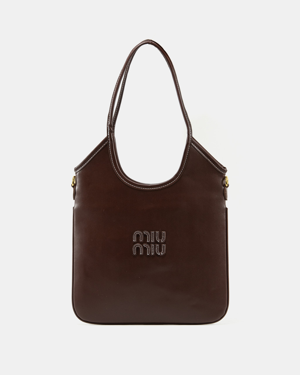 Жіноча стильна сумка Miu Miu Leather Tote Bag (коричнева) повсякденна з довгими шкіряними ручками A0099 vkross, фото 1
