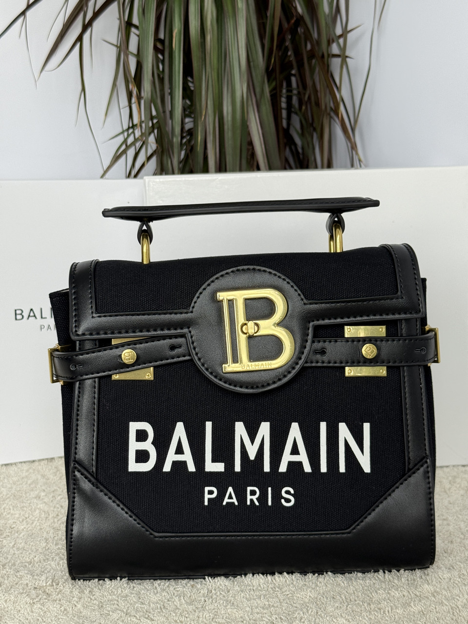 Жіноча стильна сумка Balmain B-Buzz 23 Canvas Logo (чорна) повсякденна з довгою шкіряною ручкою A0188 vkross, фото 1