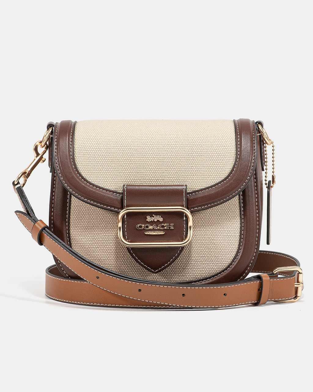 Жіноча стильна сумка Coach Saddle Bag (молочно-коричнева) повсякденна на ремінці А0132 vkross, фото 1