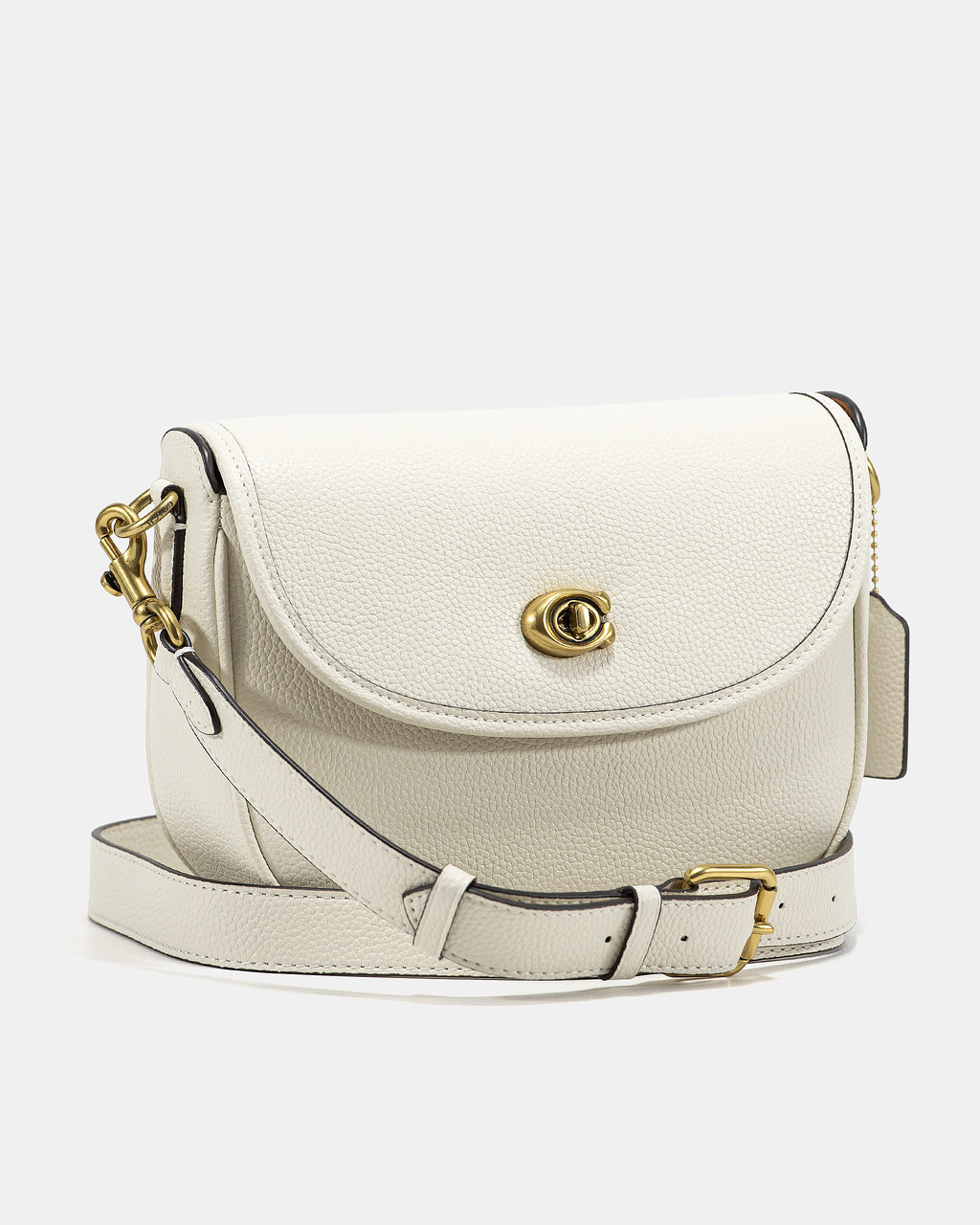 Жіноча стильна сумка Coach Soft Pebble Saddle Bag (кремова) повсякденна на ремінці А0133 vkross, фото 1