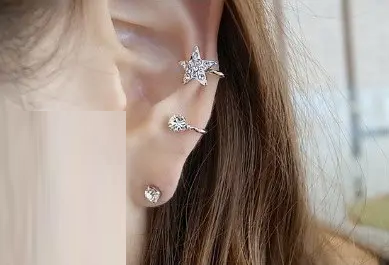 Каф кліпс на вухо Зірочка зірка Star кристал Елегантний сережки Earcuff Кліп-каф, фото 1