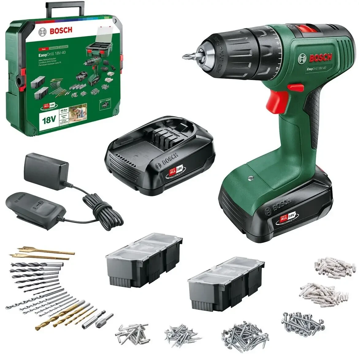 Bosch EasyDrill 18V-40 06039D8007 Акумуляторний дриль-шуруповерт комплект, фото 1