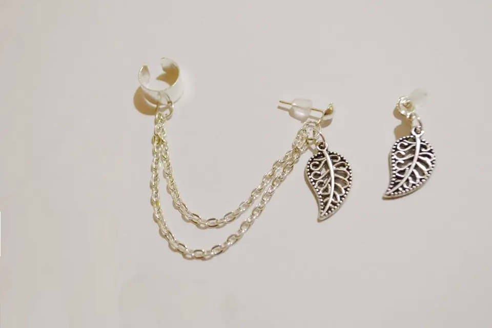 Набір каф і сережок листочок листочок листочок ажурний кліпс на вухо комплект кліпси, фото 1