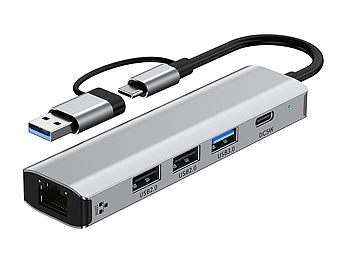 Мережева карта Deepfox-2208TU2 USB Type C/Type A RJ45 USB HUB Ethernet LAN адаптер мережевий 100 Мбіт/с
