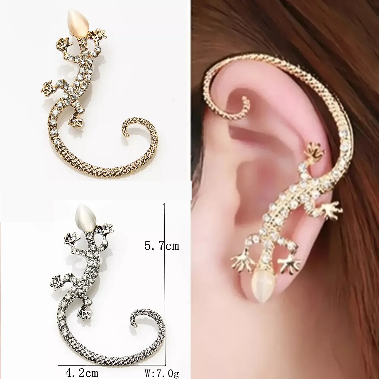 Кафф кліпс на вухо Ящірка кристали сережка Earcuff, фото 1