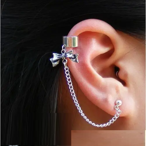 Сережка каф бантик Бант метелик ланцюг з бантиком кліпс на вухо без проколювання вгорі кліпса 1шт, фото 1
