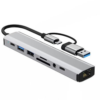 Мережева карта Deepfox-2509TU Type C/Type A 9 in 2 алюмінієва hub картридер аудіо RJ45 мережевий адаптер 100 Мбіт/с