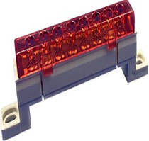 Шина 8 отворів (7x11) 25 мм2 червона в ізоляторі GISELT, сполучна, електрична для автоматів нульова