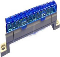 Шина 12 отворів (7x11) 25 мм2 синя в ізоляторі GISELT, з'єднувальна, електрична для автоматів нульова