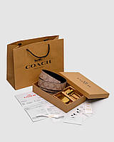 Женский Ремень Коуч Бежевый Классический Кожаный С Золотистой Фурнитурой Coach Денвер Жіночий Ремінь Коуч