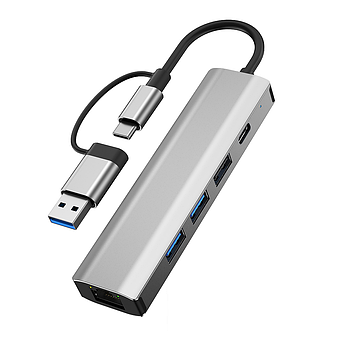 Мережева карта Deepfox-2501 Gigabit Type C/Type A 6 in 2 алюмінієва USB 3.2 hub RJ45 мережевий адаптер 1000 Мбіт/с
