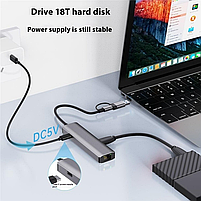 Мережева карта Deepfox-2501 Gigabit Type C/Type A 6 in 2 алюмінієва USB 3.2 hub RJ45 мережевий адаптер 1000 Мбіт/с, фото 5
