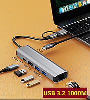Мережева карта Deepfox-2501 Gigabit Type C/Type A 6 in 2 алюмінієва USB 3.2 hub RJ45 мережевий адаптер 1000 Мбіт/с, фото 9