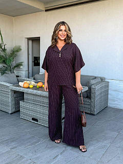 💥 Костюм з натурального льону в стильну вертикальну смужку шоколад— ідеальний вибір для літа!