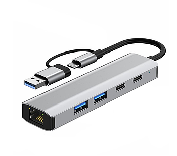 Мережева карта Deepfox-2503 Gigabit Type C/Type A 6 in 2 алюмінієва USB 3.2 hub RJ45 мережевий адаптер 1000 Мбіт/с