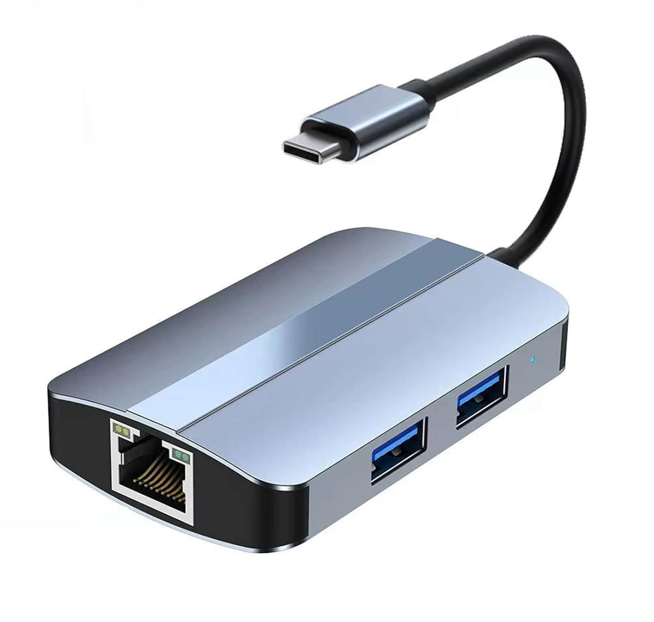 Мережева карта Deepfox-2112 Type C 5 in 1 алюмінієва hub картридер RJ45 мережевий адаптер 100 Мбіт/с, фото 1