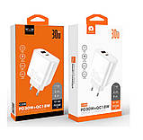 Зарядний пристрій WUW-C208 30W PD USB-C + USB QC3.0 18W Біле, фото 2