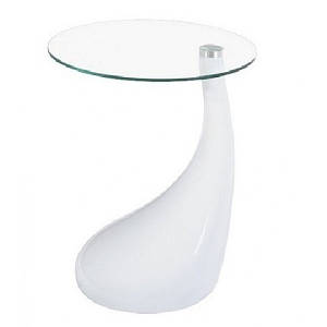 Журнальний столик із круглою скляною стільницею 50×50 см Pearl біла вигнута ніжка