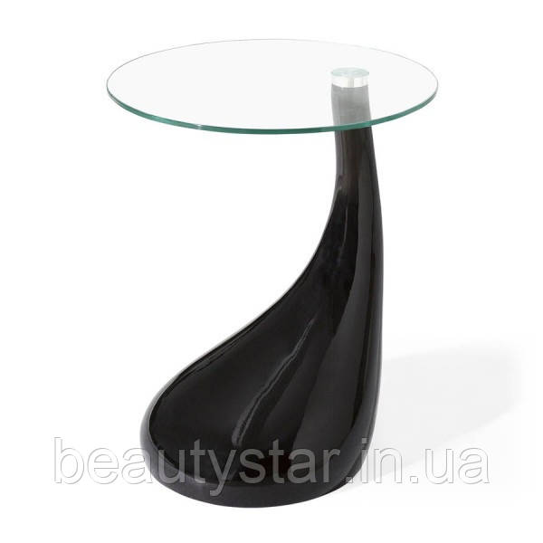 Журнальний столик Pearl black кругла скляна стільниця 50*50 см та чорна ніжка