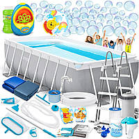 Басейн каркасний прямокутний 21в1 INTEX 26792, 488 x 244 x 107 см + машина для створення бульбашок