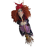 Лялька текстильна Баба Яга на мітлі., фото 5