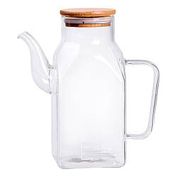 Скляна пляшка для олії 750 мл з ручкою та бамбуковою кришкою HP-34-4