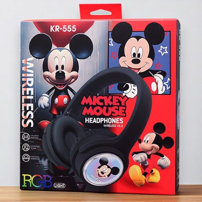Дитячі бездротові навушники KR-555 Mickey Mouse з підсвіткою RGB, Bluetooth, 8 годин, Type-C, чорні