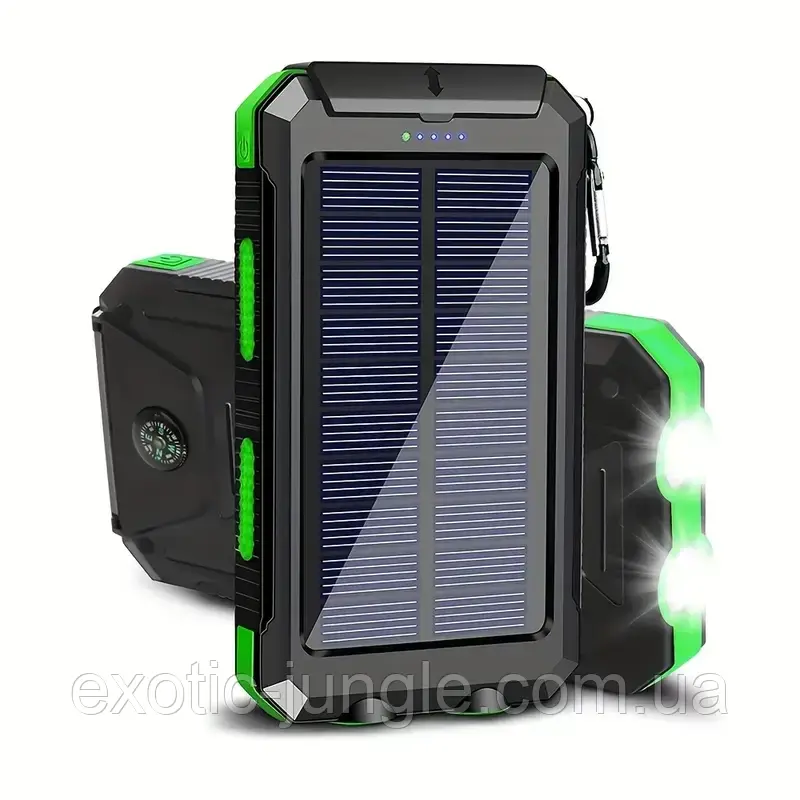 Повербанк — сонячна батарея 10000 mAh (Чорний/Зелений)