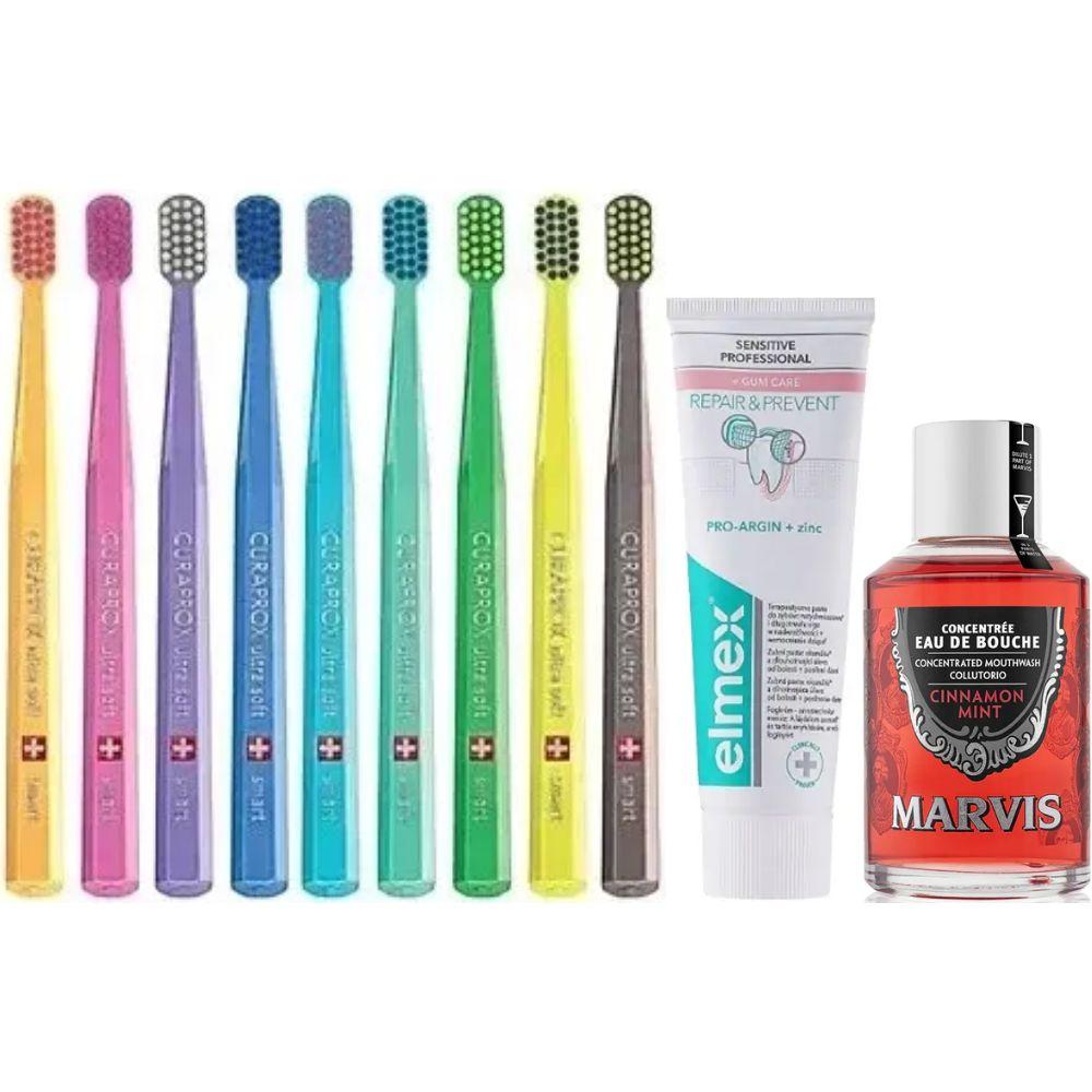 Зубна щітка Curaprox CS Smart 7600 + зубна паста ELMEX Sensitive Professional Repair&Prevent + ополіскувач MARVIS Cinnamon Mint