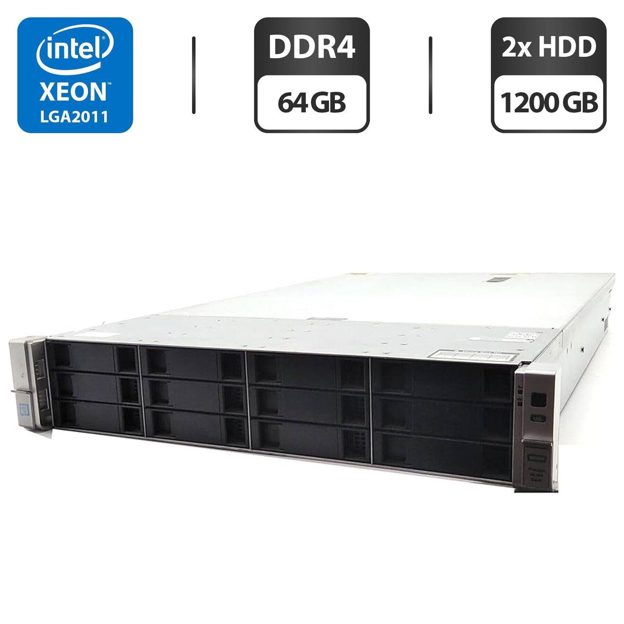 Сервер HP ProLiant DL380 Gen9 (4 LFF) 2U Rack / 2x Intel Xeon E5-2680 v4 (14 (28) ядра по 2.4 - 3.3 GHz) / 64 GB DDR4 / 2x 1200 GB