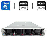 Сервер HP ProLiant DL380 Gen9 (4 LFF) 2U Rack / 2x Intel Xeon E5-2680 v4 (14 (28) ядра по 2.4 - 3.3 GHz) / 64 GB DDR4 / 2x 6000 GB