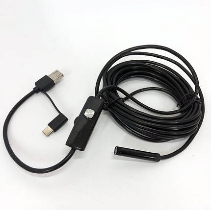 Камера ендоскоп із кабелем на 2 метри 7 мм USB/micro USB з підсвіткою, Usb ендоскоп для андроїд, фото 1