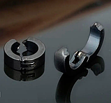 Чоловічі сережки-кліпси із сталі чорні на одне вухо без проколу, фото 2