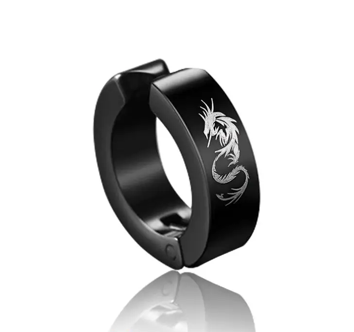 Чоловічі сережки кліпси з Драконом Dragon із сталі на одне вухо без проколу