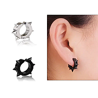 Чоловічі сережки кліпси із шипами з сталі на одне вухо без проколювання