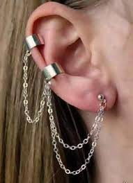 Сережка подвійний каф на вухо ланцюг кліпс без проколювання вгорі 1шт, фото 1