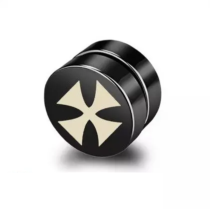 Сережки магнітні кліпси хрест тамплієрів з хрестиком на одне вухо плаги-обманки чорна, фото 1