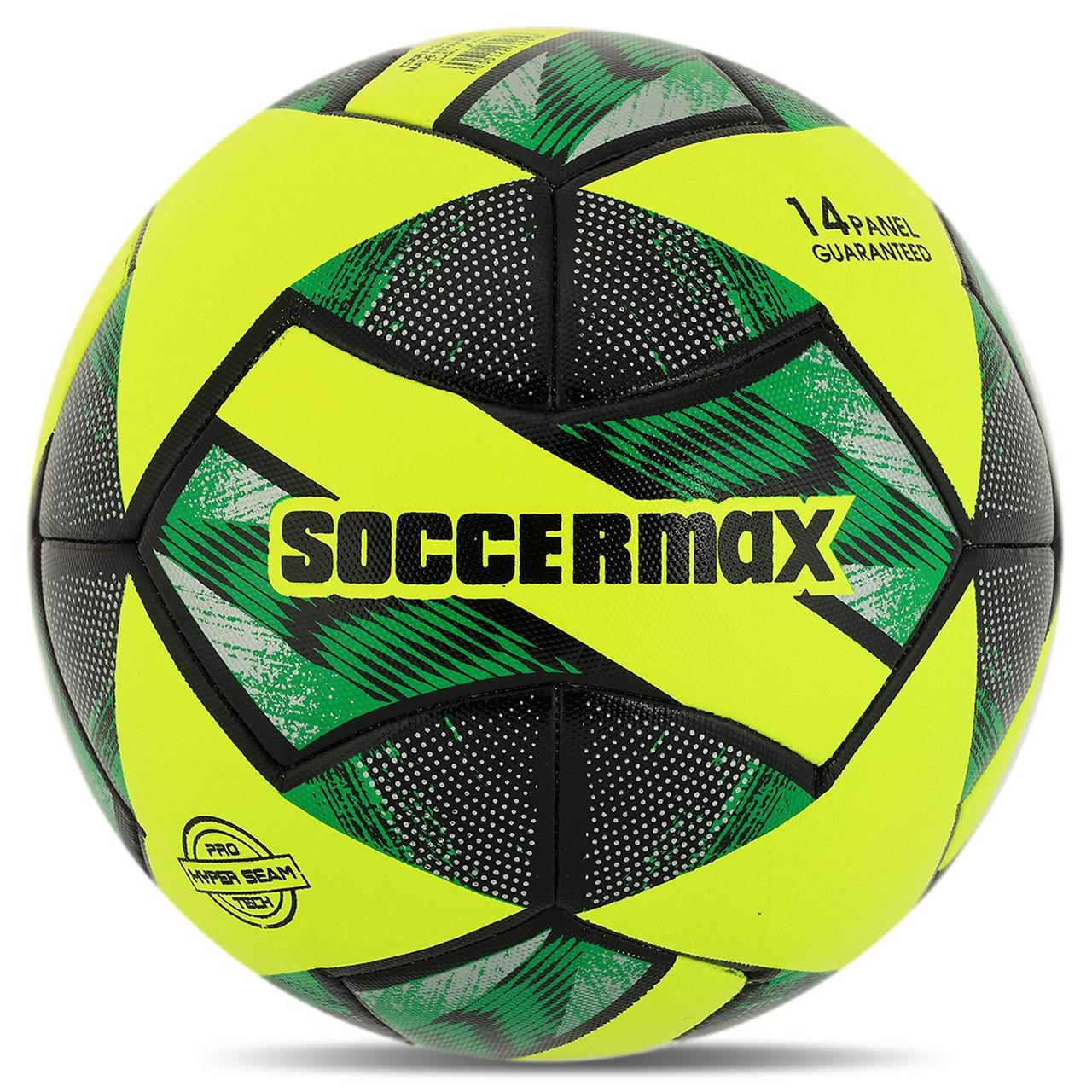 М'яч футбольний SOCCERMAX FB-4126 (PU) розмір 5 всепогодний жовтий-зелений, фото 1