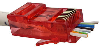 Конектор RJ45 5e, 6 cat прохідний Zoerax,червоний