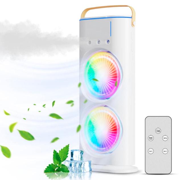 Двойний настільний акумуляторний вентилятор Double-ended Spray Fan з функцією зволоження з автоповоротом (білий)