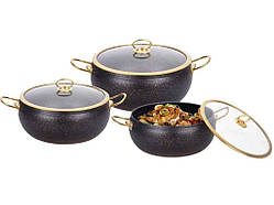 Набір каструль 3пр. 2,9/4,6/7,1л з антипригарним мармуровим покриттям EB-12922 ТМ EDENBERG