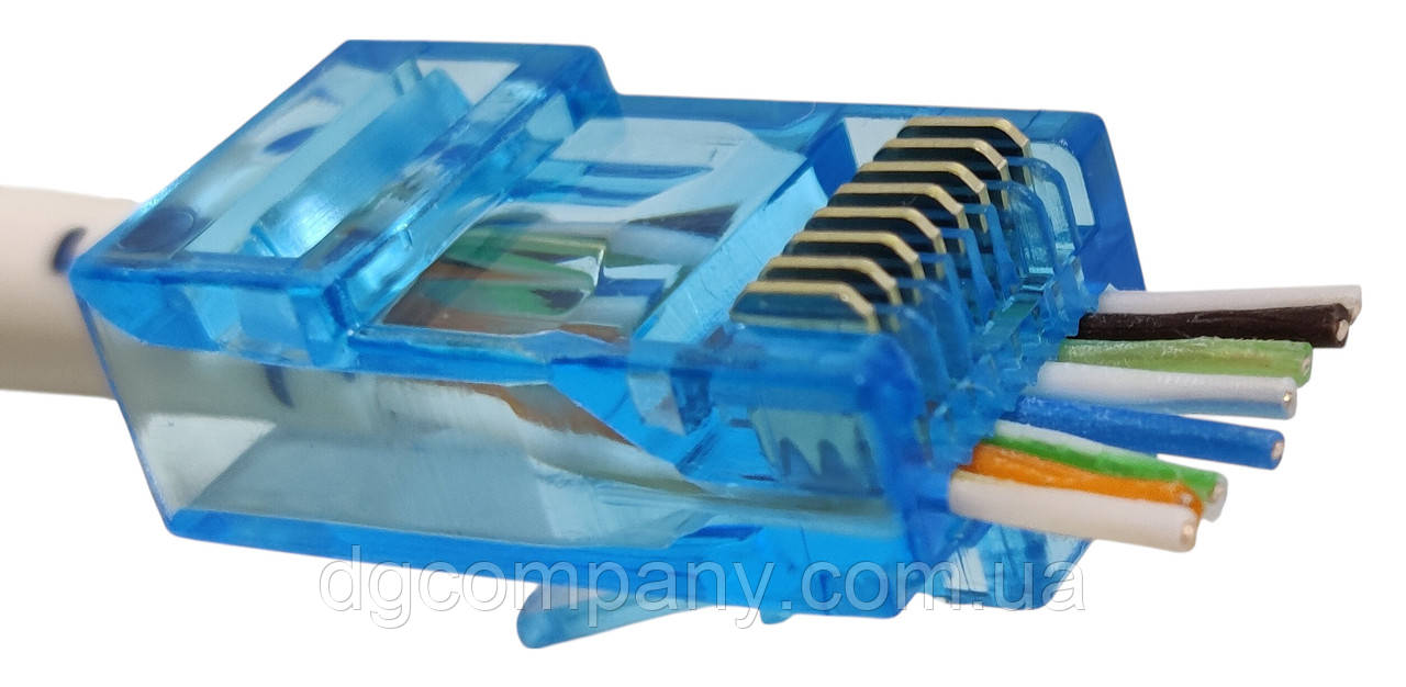 Конектор RJ45 5e,6 cat прохідний Zoerax,синій