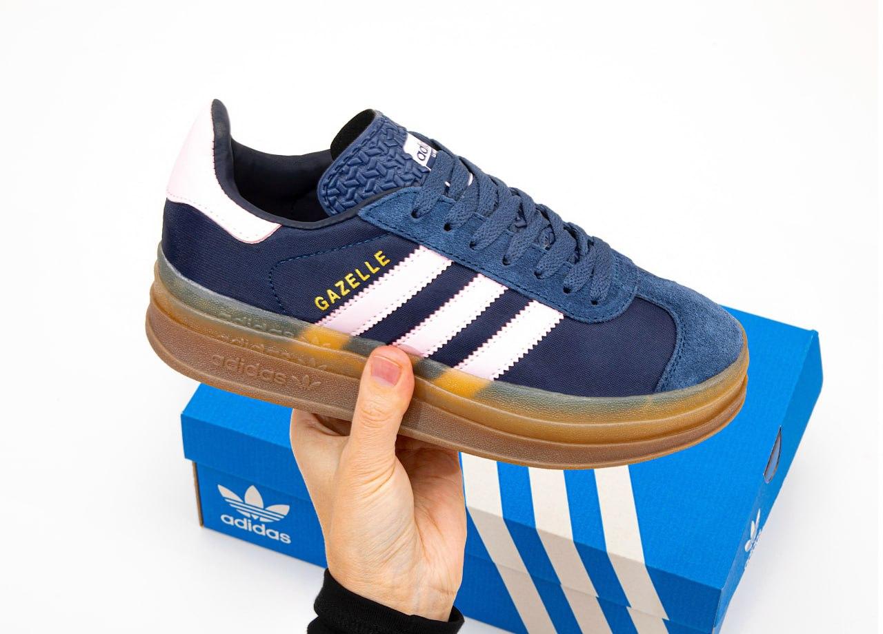Жіночі кросівки Adidas Gazelle Bold Blue Темно-сині Кеди Адідас Газель Болд на платформі шкіряні демісезон, фото 1