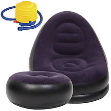 Надувний диван-крісло з пуфиком для ніг Air Sofa з насосом (фіолетовий), фото 3