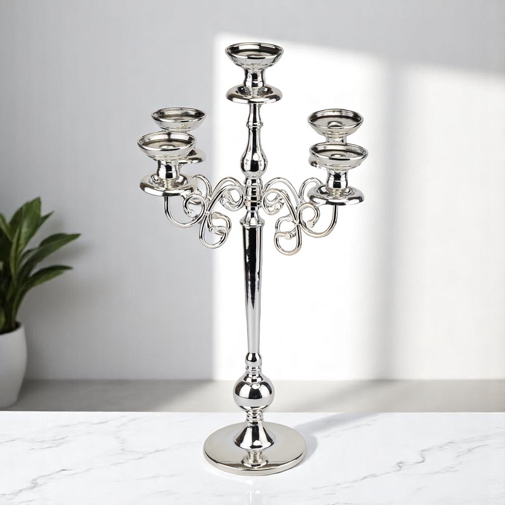 Свічник на п'ять свічок із серії Ренесанс із хромованого металу 68 см, фото 1