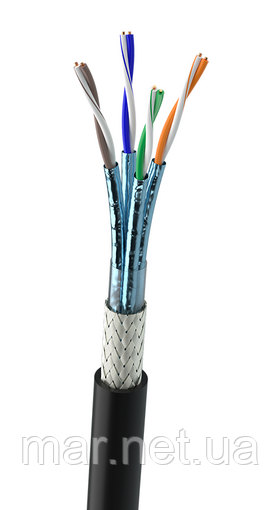 Кабель зовнішній S/FTP  КПпПО-ВПЕ кат. 7 600МГц 4x2x0.56 305м PE чорний Одескабель, фото 1