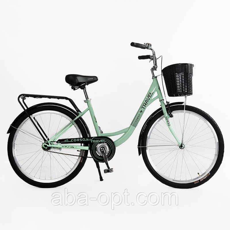 Велосипед міський Corso «TRAVEL» 26`` TL-26727 + КОШИК (1) одношвидкісний, сталева рама 16.5``, корзина, багажник, фото 1