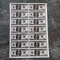 Цукровий папір, долари, гроші, декор для торту. Цукрова картинка. 100 доларів