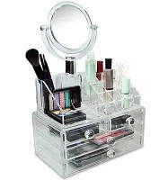 Настольный акриловый органайзер для косметики Cosmetic Storage Box с зеркалом